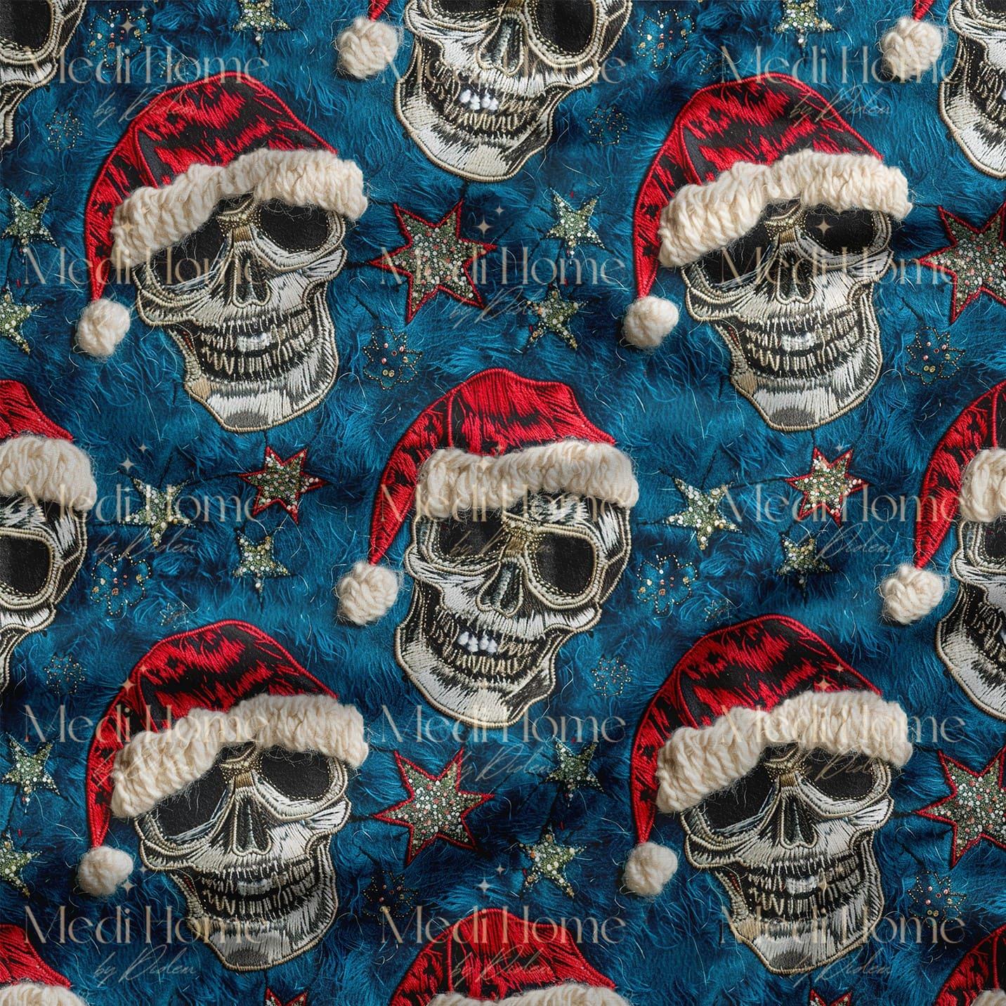 Rock'n Christmas Skull Işıltısı Dijital Baskılı Kumaş
