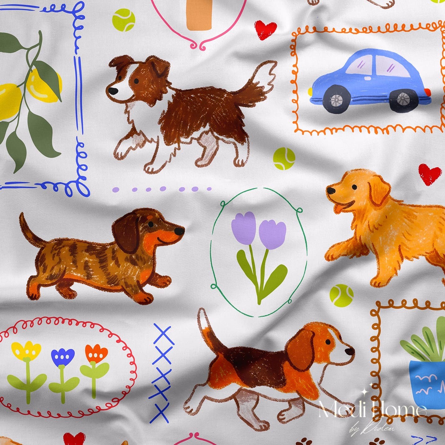 Sevimli Köpek Dostları Dijital Baskılı Kumaş
