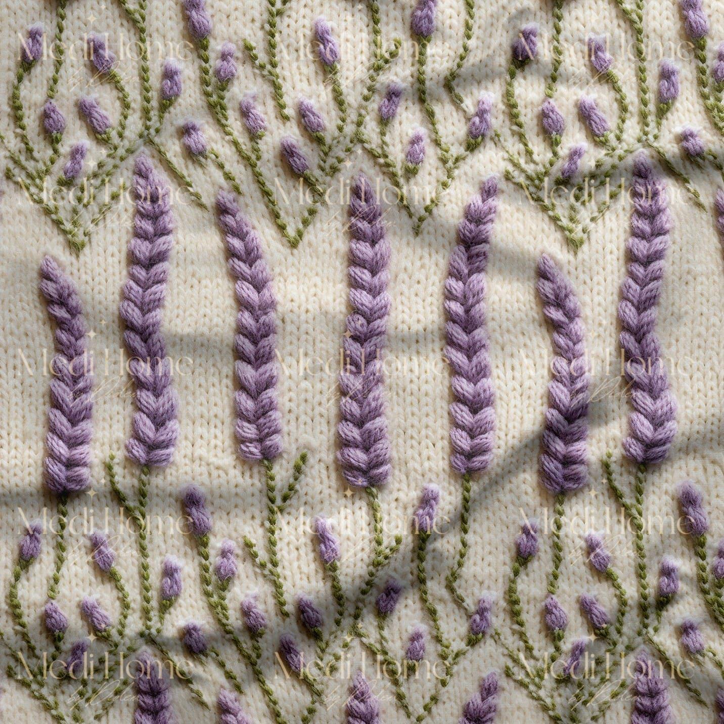 Sıralı Lavanta Başakları Dijital Baskılı Kumaş