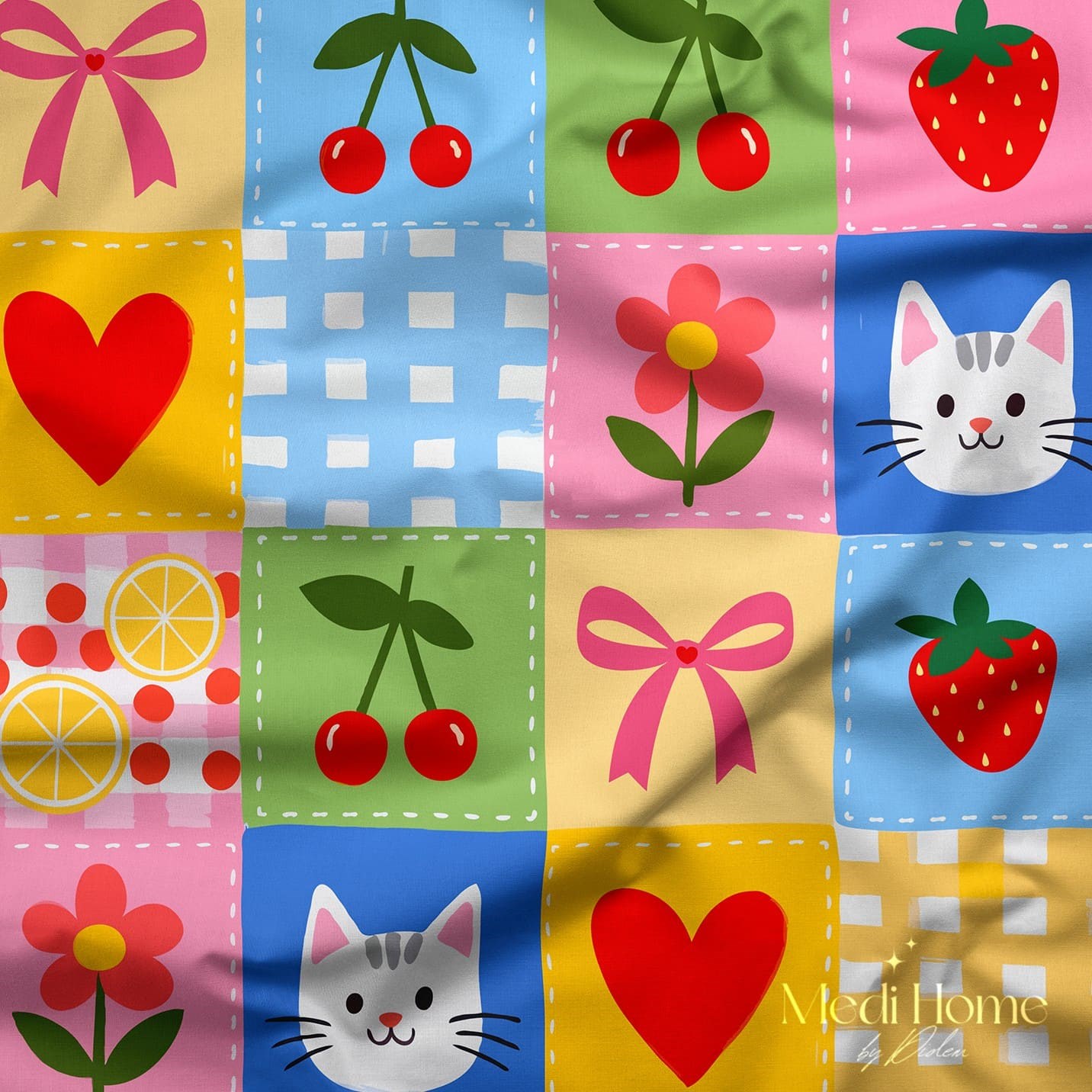 Tatlı Patchwork Dünyası Dijital Baskılı Kumaş