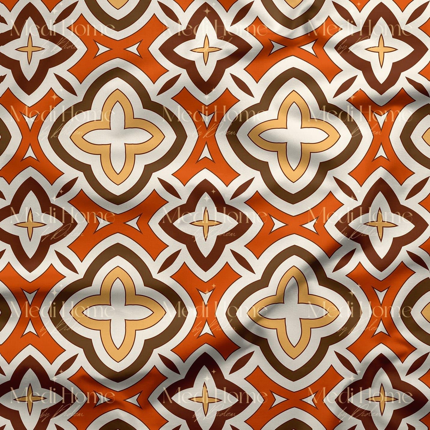 Terracotta Şıklığında Geometrik Zarafet Dijital Baskılı Kumaş