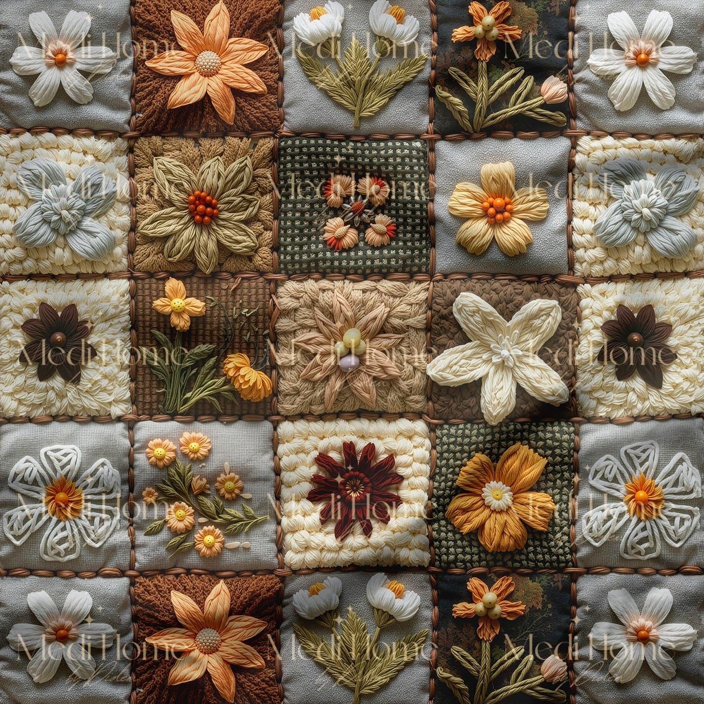 Toprağın Nakışlı Patchwork Baharı – Dijital Baskılı Kumaş