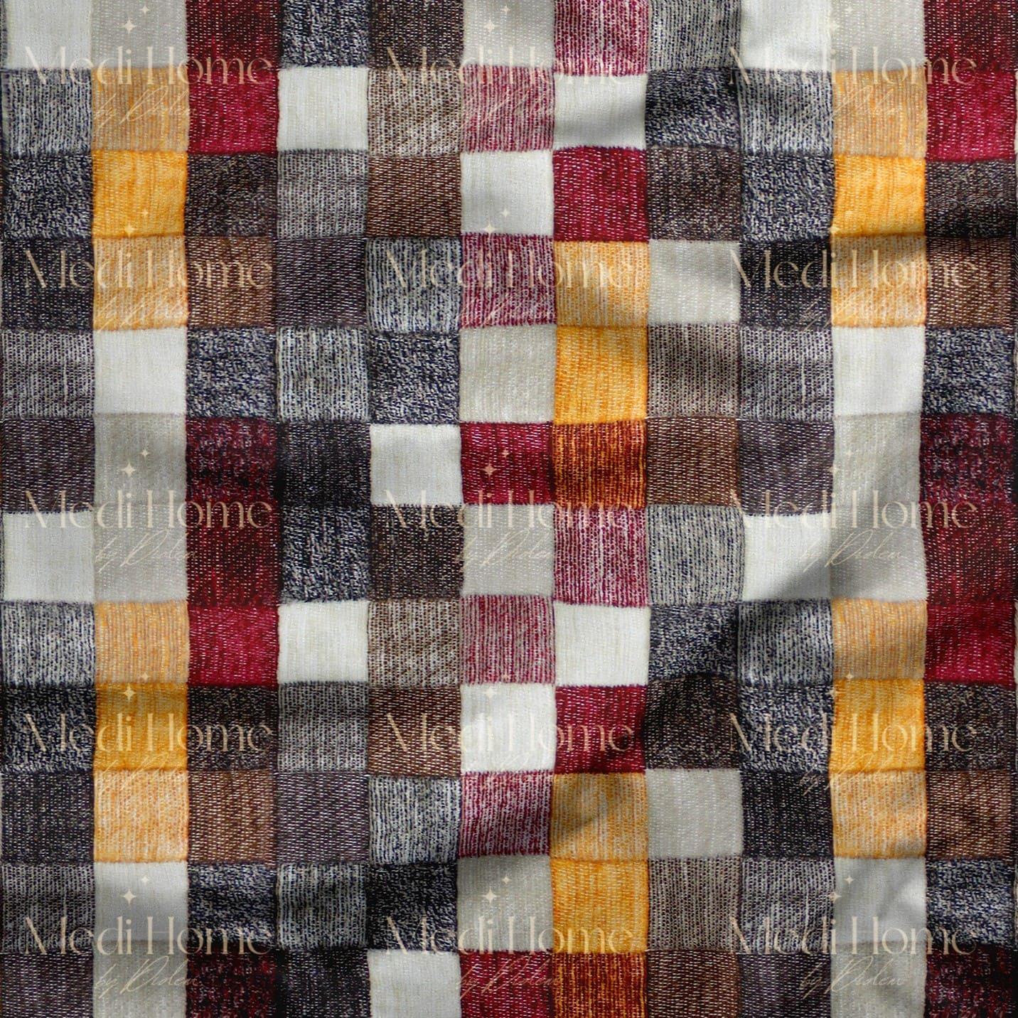 Toprak Tonlarında Patchwork Dokuma Dijital Baskılı Kumaş