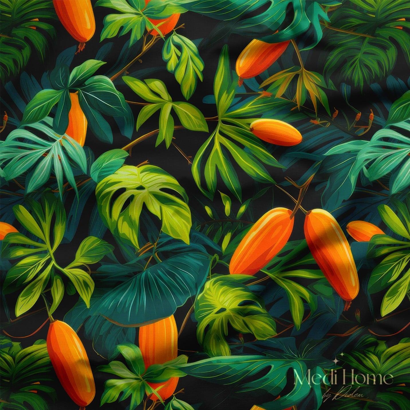 Tropik Meyvelerle Gölge Dansı Dijital Baskılı Kumaş