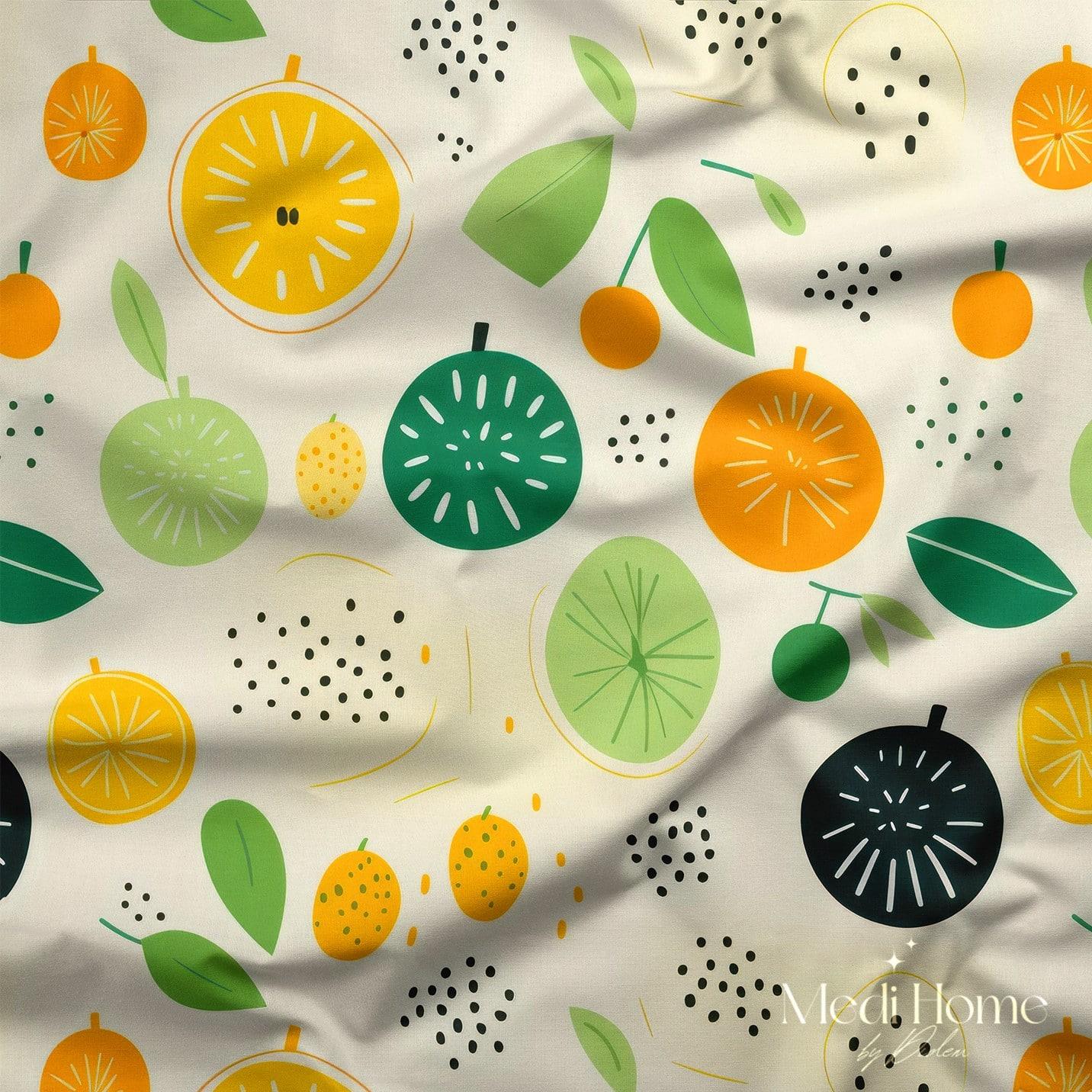 Turunç Bahçesinde Neşeli Daireler Dijital Baskılı Kumaş