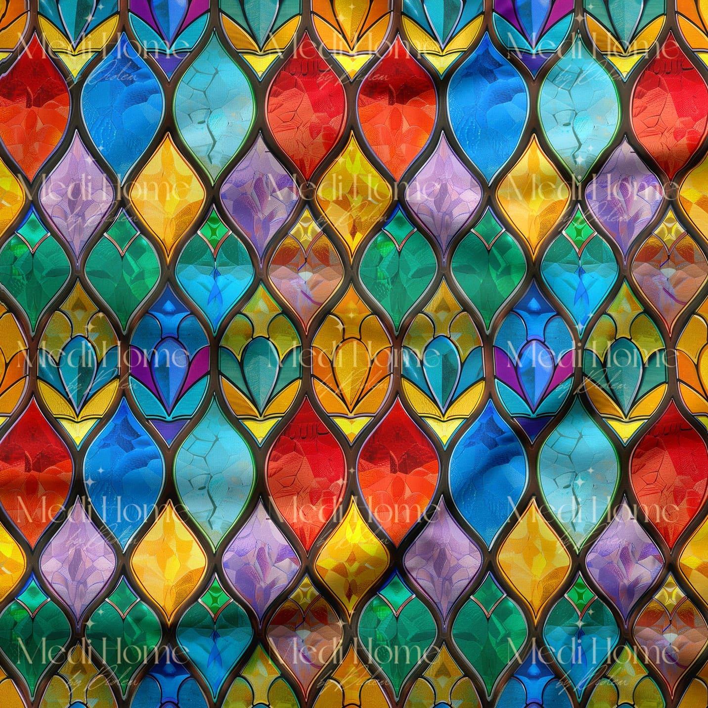 Vitray Damla Motif Dijital Baskılı Kumaş