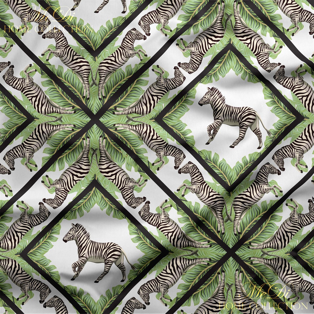 Yapraklı Zebra Desenli Dijital Baskılı Kumaş