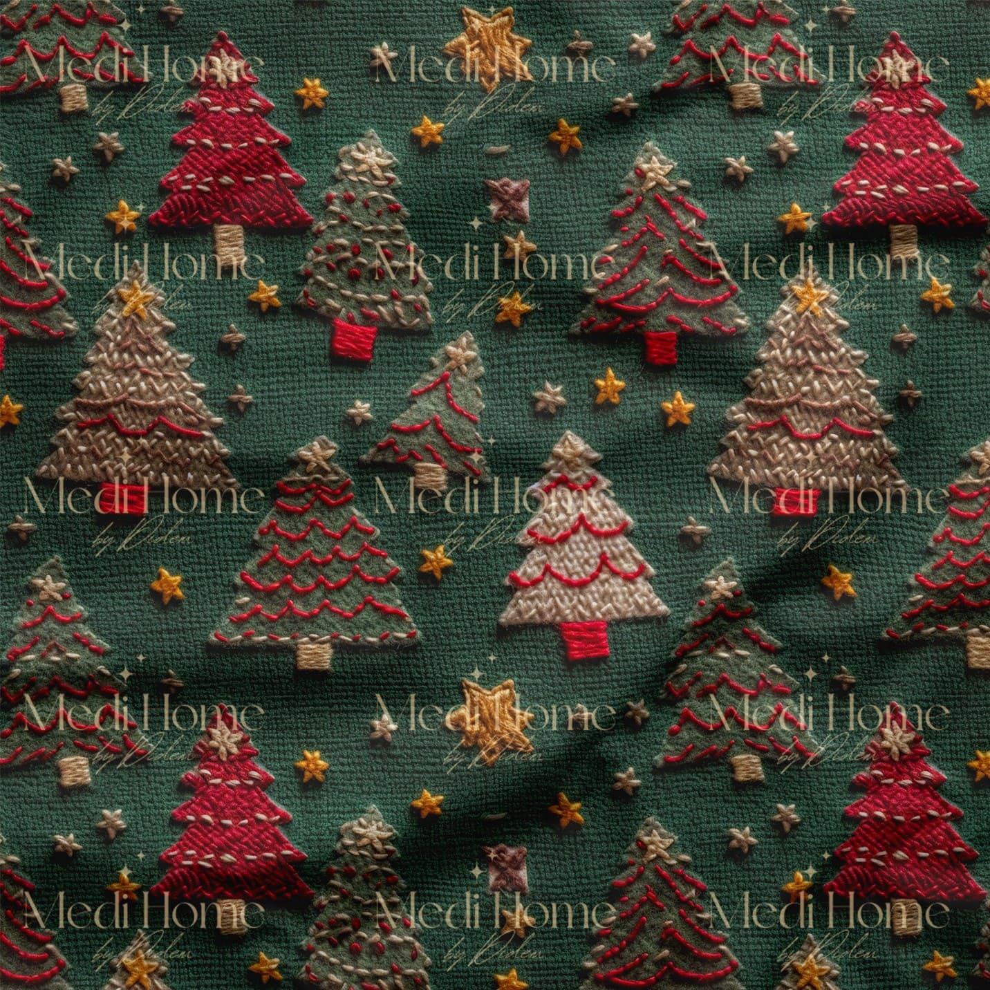 Yıldızlı Noel Ormanı Hikayesi Dijital Baskılı Kumaş