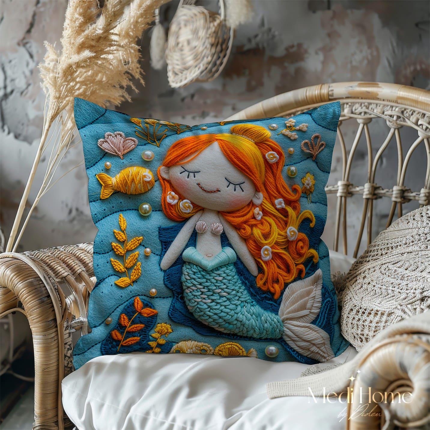 3 Boyutlu Ateş Dalgalı Denizkızının Okyanus Rüyası 3'lü Pano Kumaşı