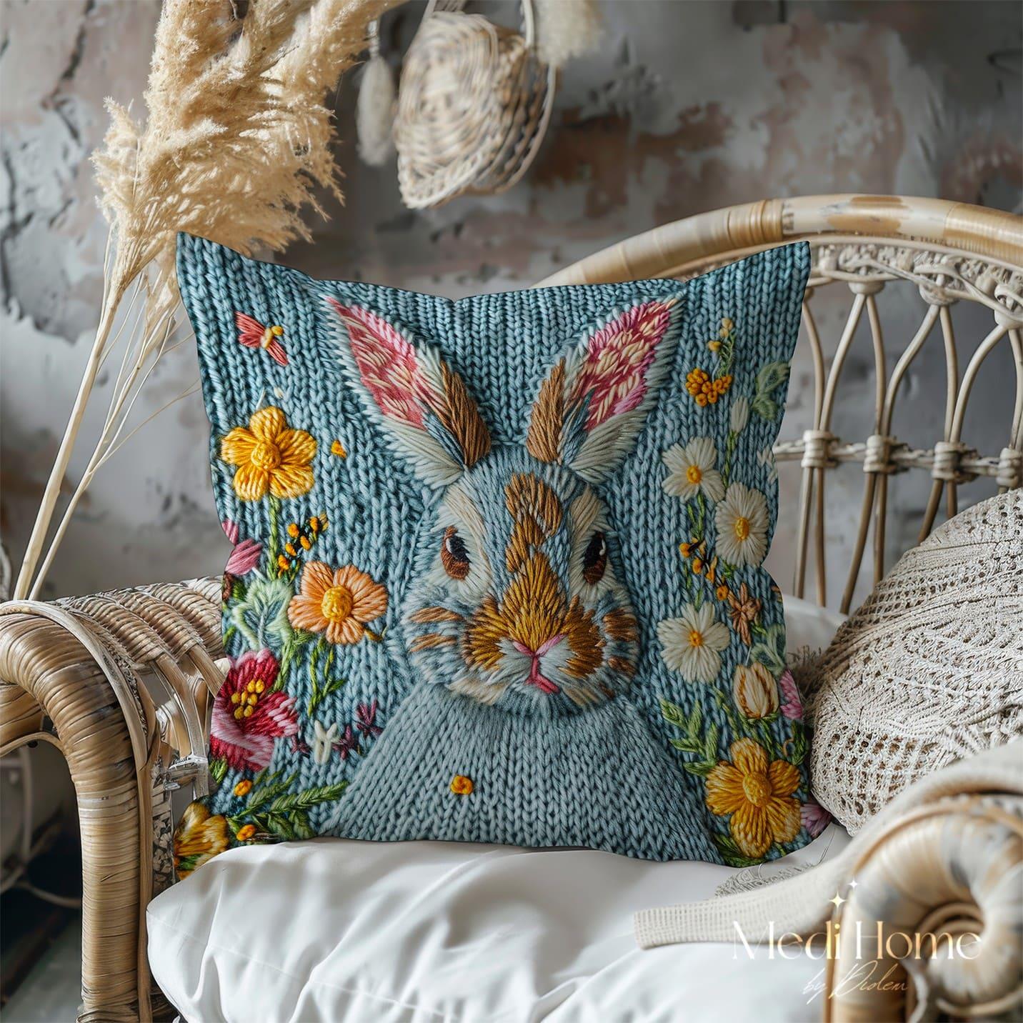 3 Boyutlu Çiçek Bahçesindeki Renkli Tavşan 3'lü Pano Kumaşı