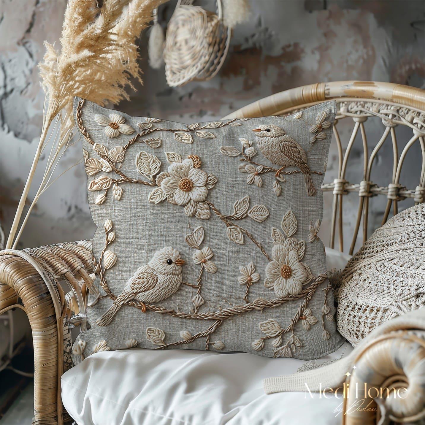 3 Boyutlu Çiçek Dallarında Sessiz Bir Melodi 3'lü Pano Kumaşı