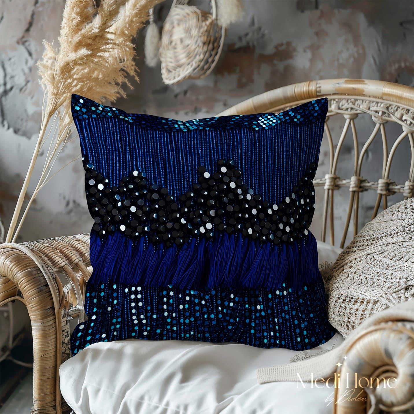 3 Boyutlu Gece Işıltısının Lacivert Dalgaları 3'lü Pano Kumaşı