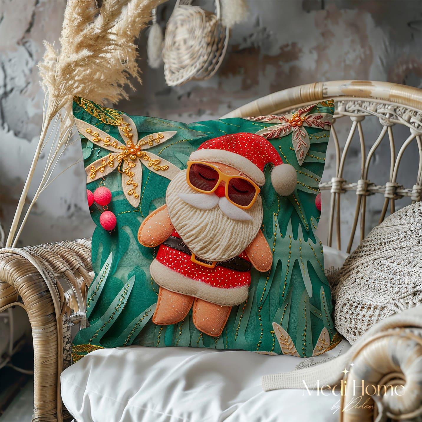 3 Boyutlu Güneş Gözlüklü Tropik Noel Baba 3'lü Pano Kumaşı