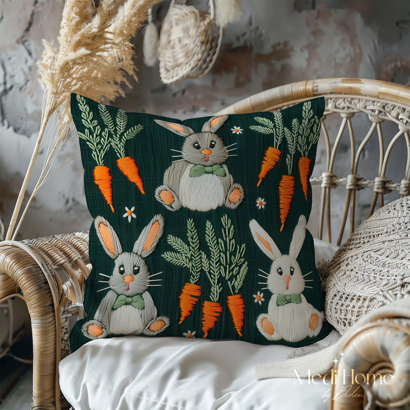 3 Boyutlu Havuç Bahçesindeki 3 Tatlı Tavşan 3'lü Pano Kumaşı