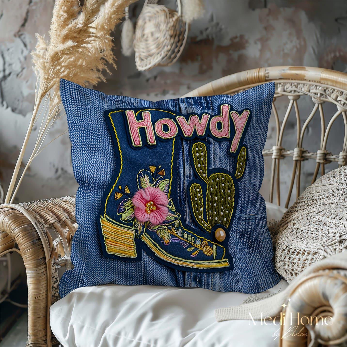 3 Boyutlu Howdy Western Denim Işıltısı 3'lü Pano Kumaşı