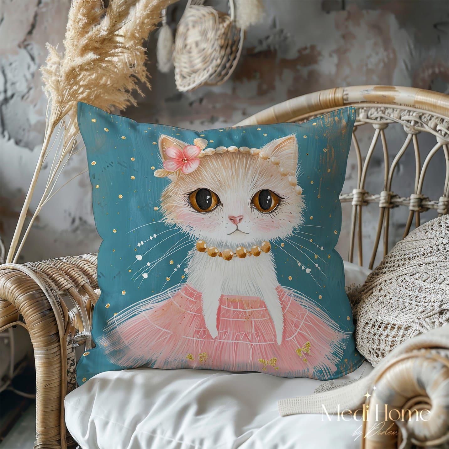 3 Boyutlu İnci Tüller İçinde Prenses Kedi 3'lü Pano Kumaşı