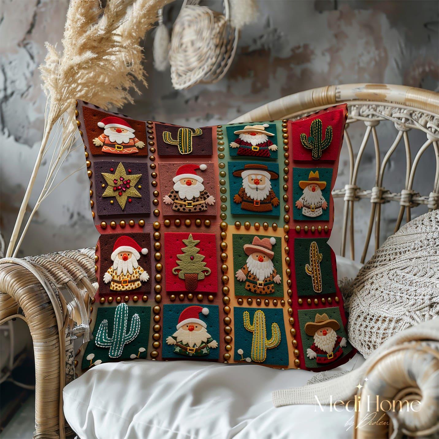 3 Boyutlu Kovboy Noel Babaların Çöl Yılbaşı Şovu 3'lü Pano Kumaşı