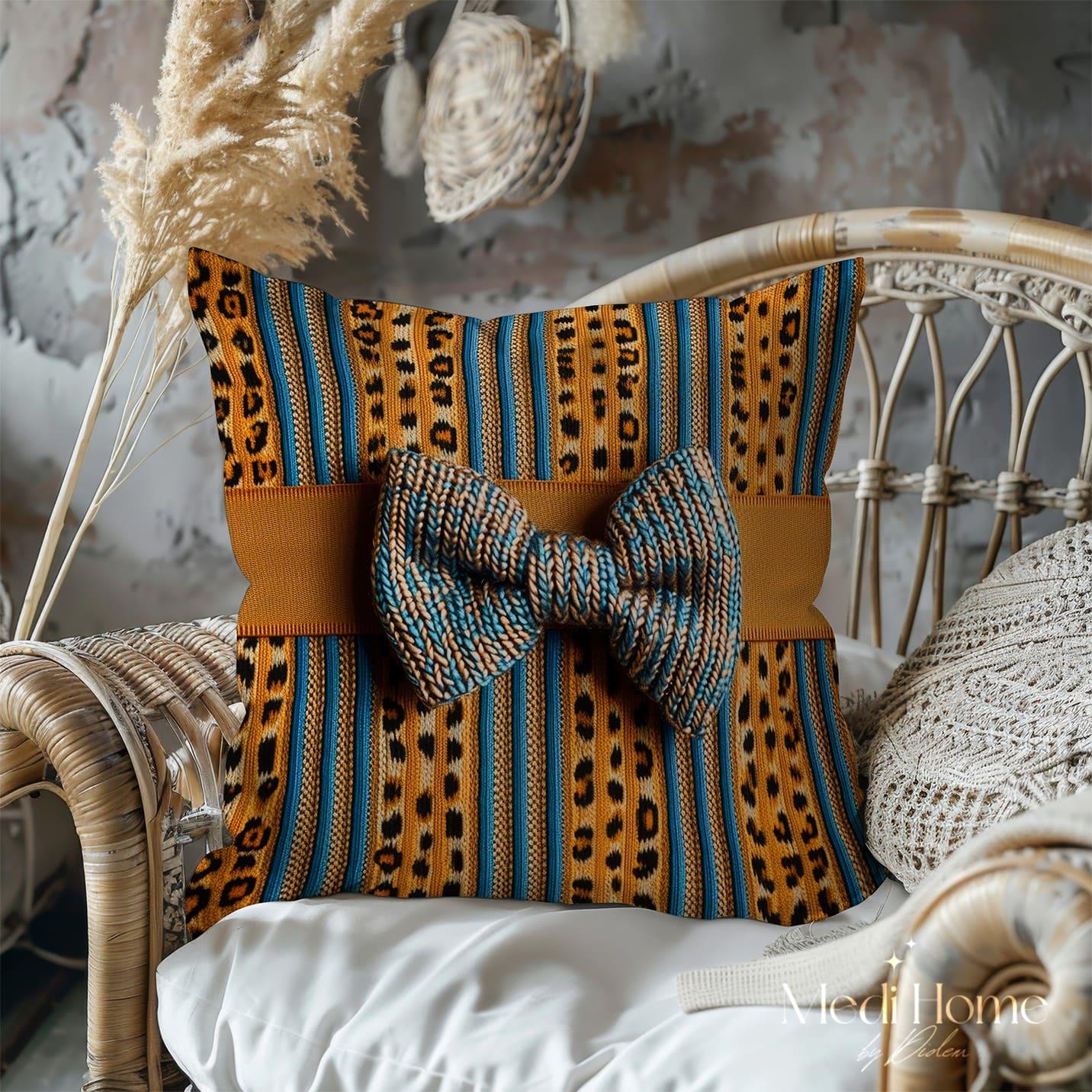 3 Boyutlu Leoparın Mavisiyle Düğümlenen Masal 3'lü Pano Kumaşı