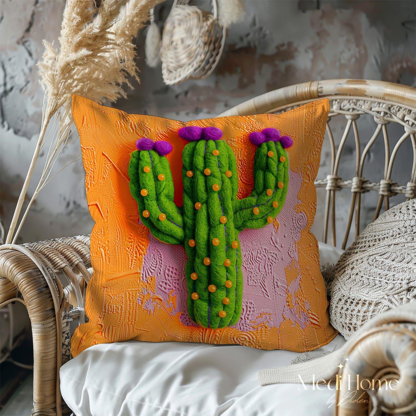 3 Boyutlu Neon Çölün Keçeli Dev Kaktüsü 3'lü Pano Kumaşı