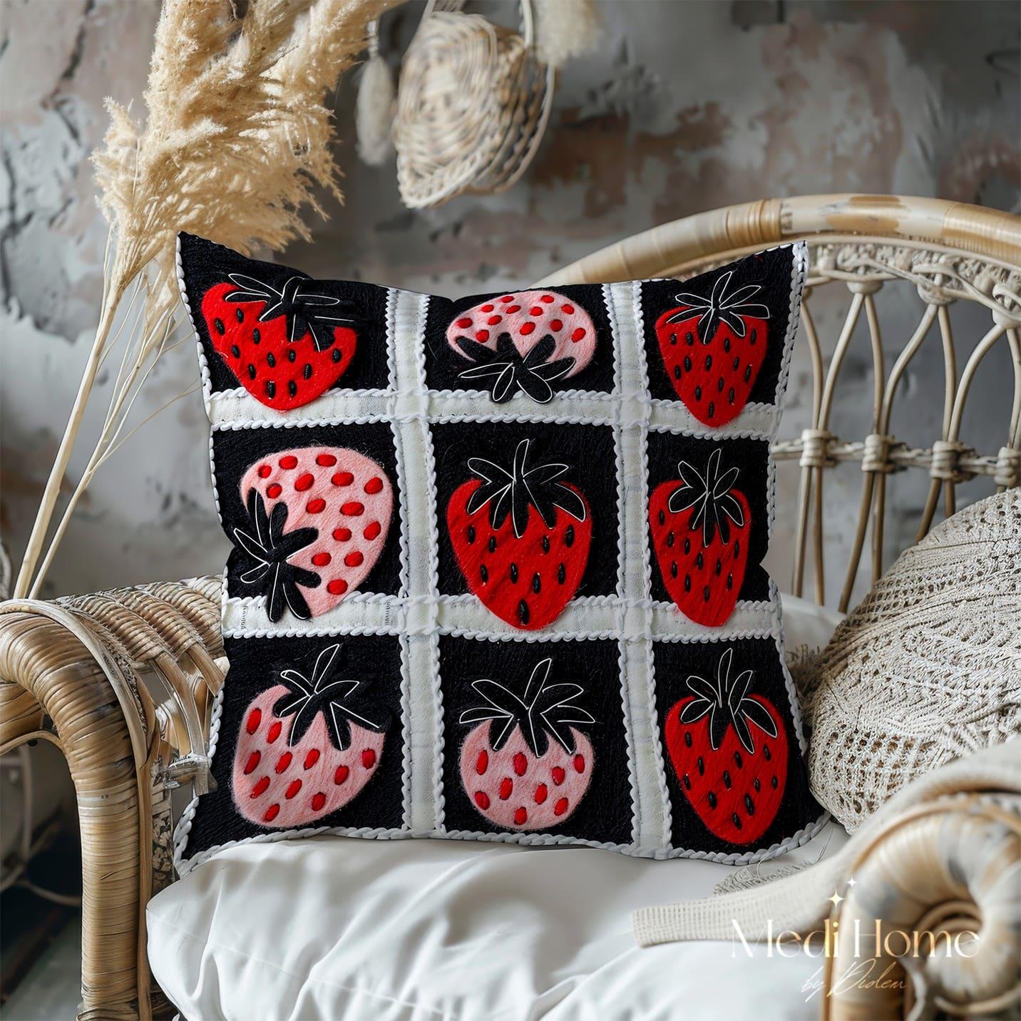 3 Boyutlu Patchwork'un Çilekli Dantel Oyunu 3'lü Pano Kumaşı