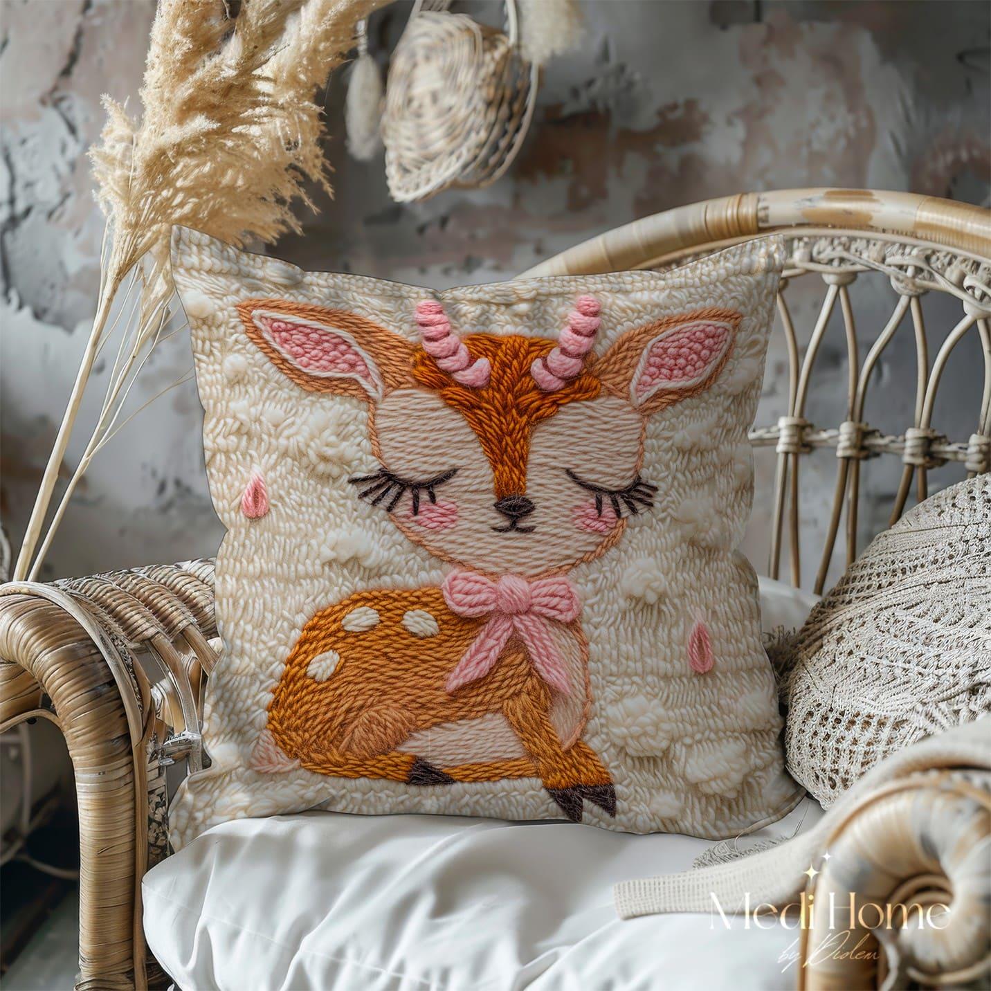 3 Boyutlu Pembe Boynuzlu Minik Ceylan 3'lü Pano Kumaşı