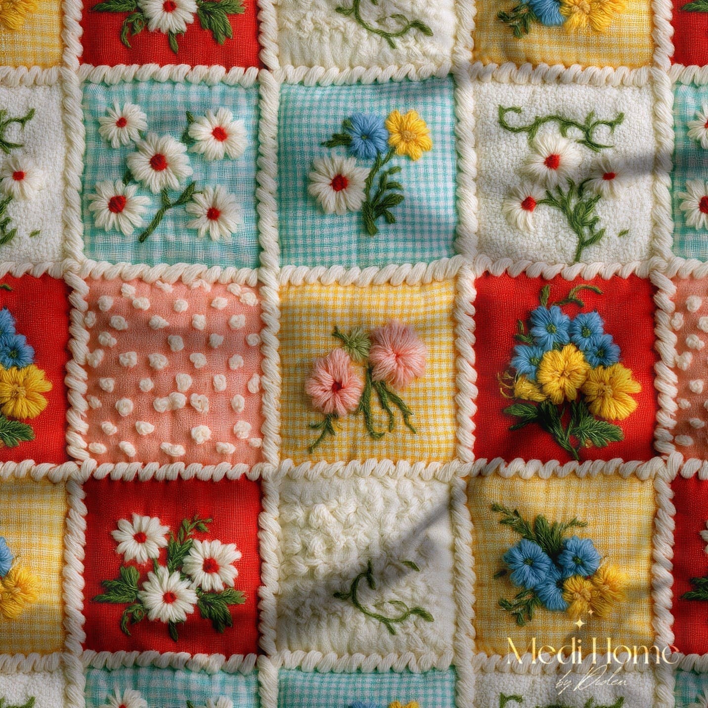 3 Boyutlu Renkli Çiçekler Patchwork Dijital Baskılı Kumaş