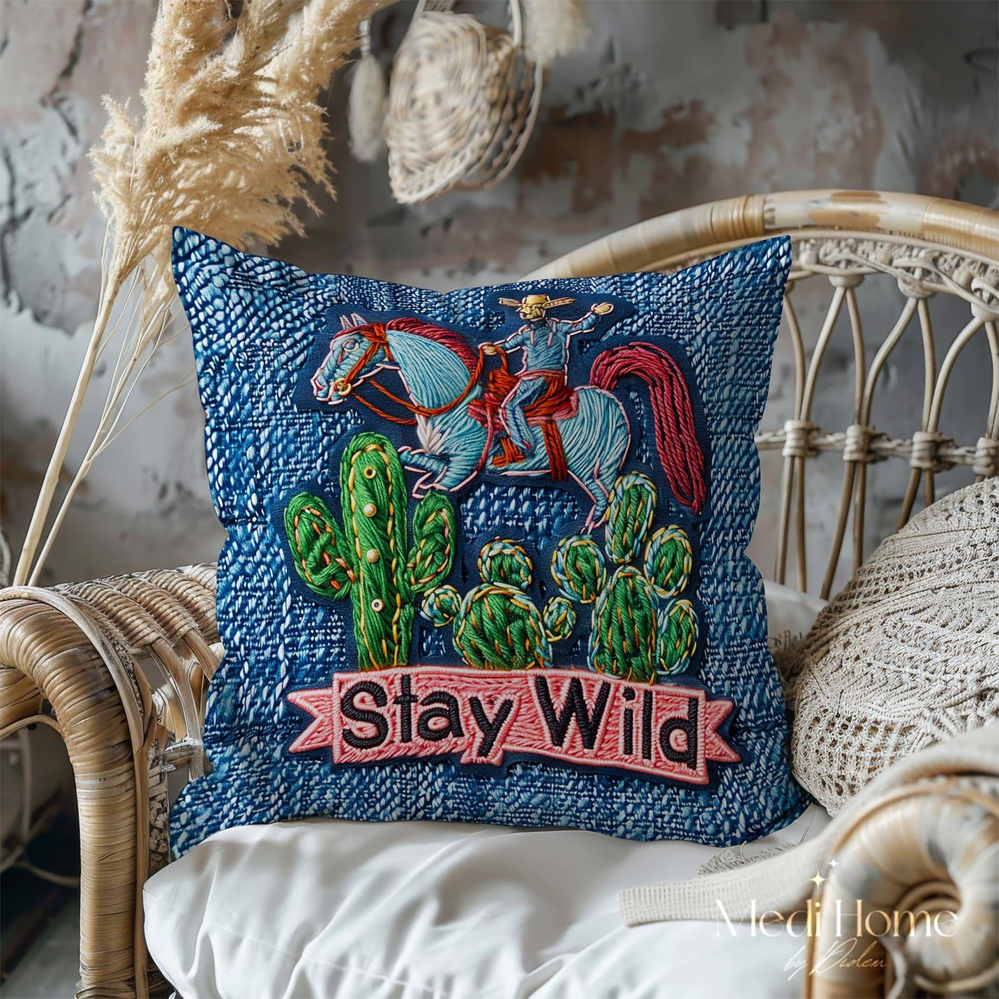3 Boyutlu Stay Wild Kovboyun Denim Çöl Çağrısı 3'lü Pano Kumaşı