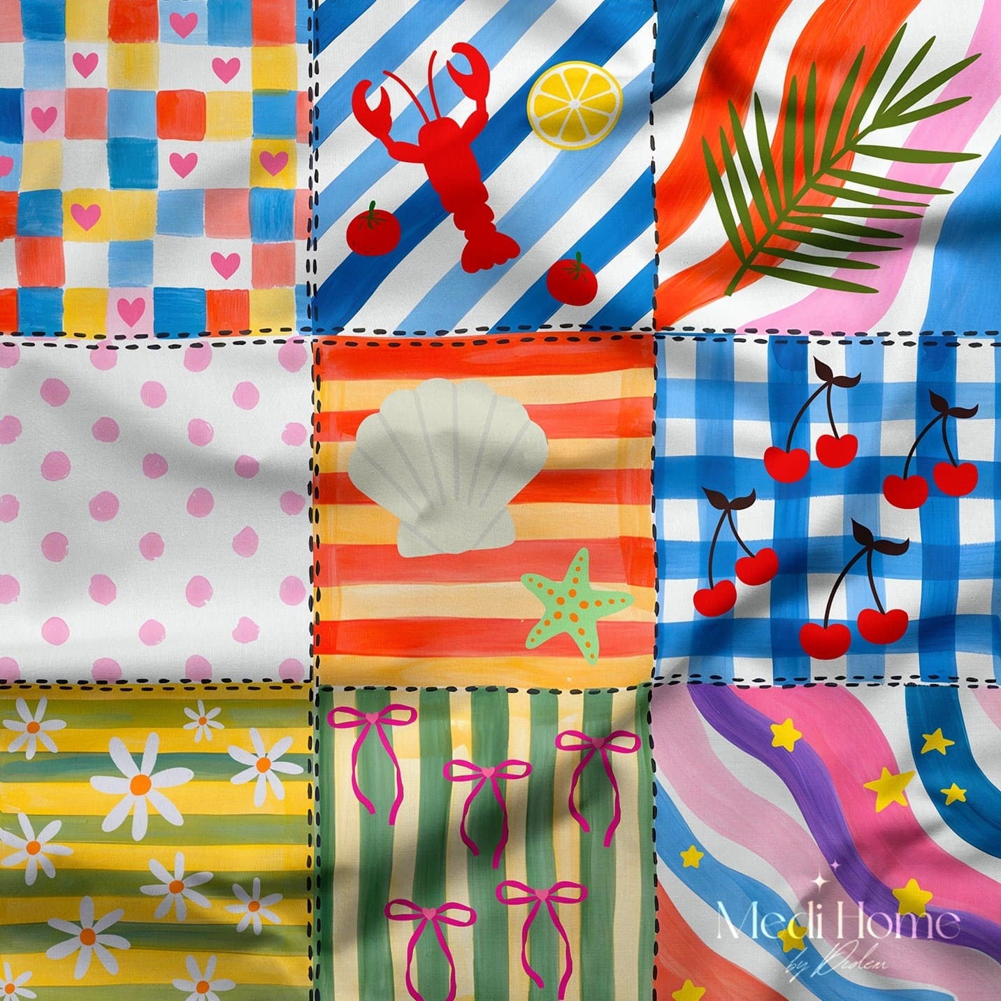 Akdeniz Patchwork Yaz Esintisi Dijital Baskılı Kumaş