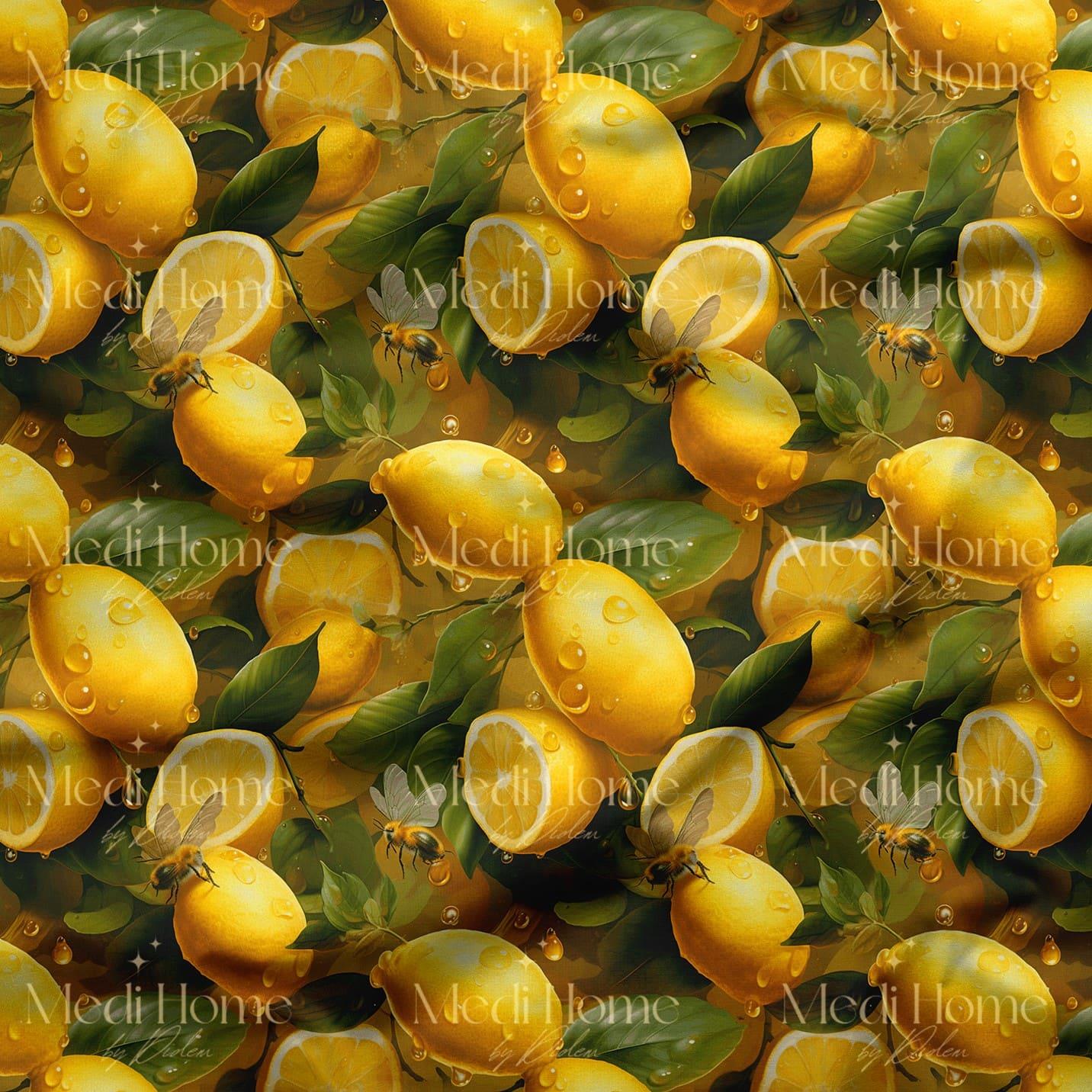 Altın Damlaların Limon Bahçesi Dijital Baskılı Kumaş