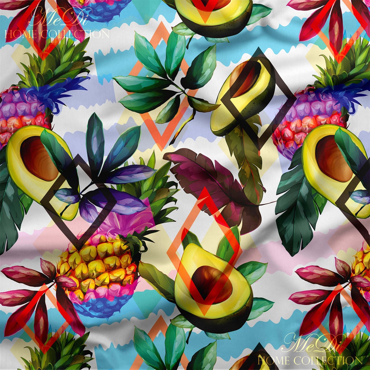 Ananas ve Avokado Desenli Dijital Baskılı Kumaş