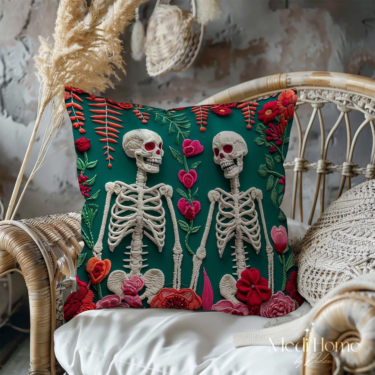 Aşkla Gülümseyen 3 Boyutlu İskeletler 3'lü Pano Kumaşı
