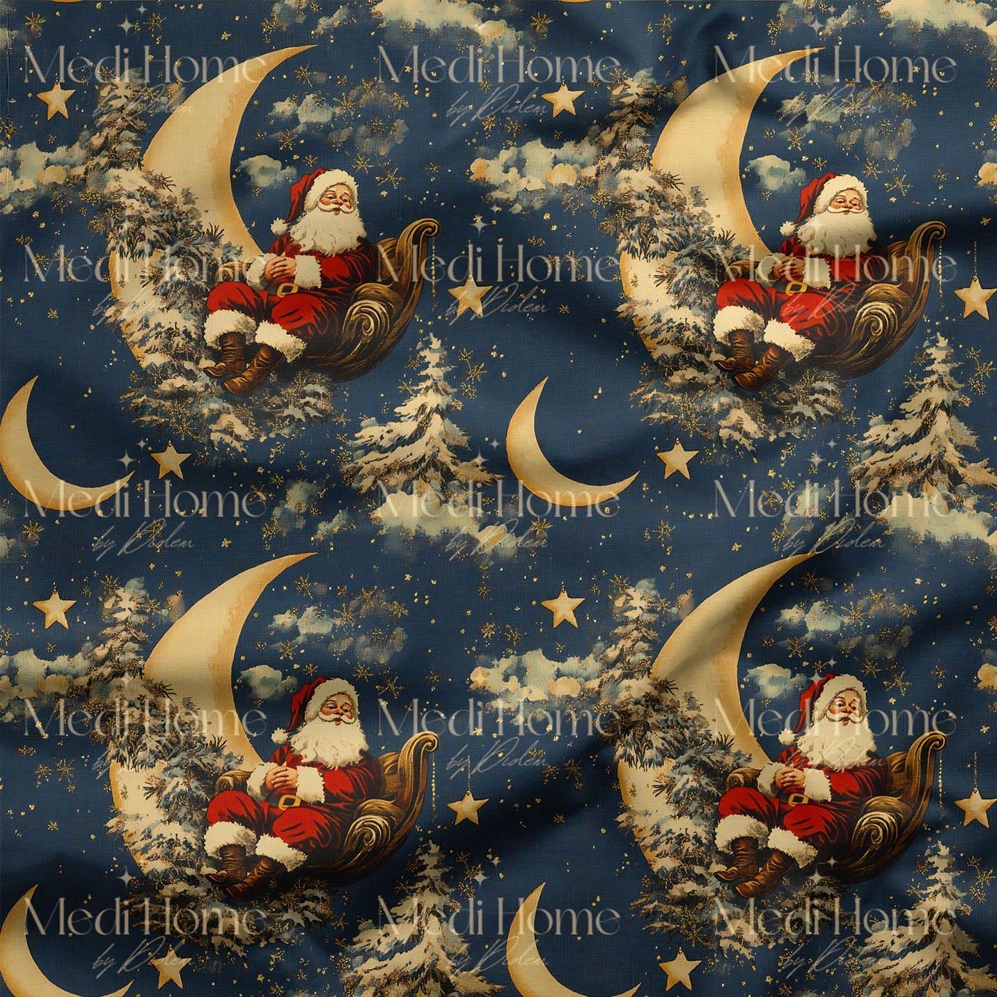 Ay Işığında Dinlenen Noel Baba Dijital Baskılı Kumaş