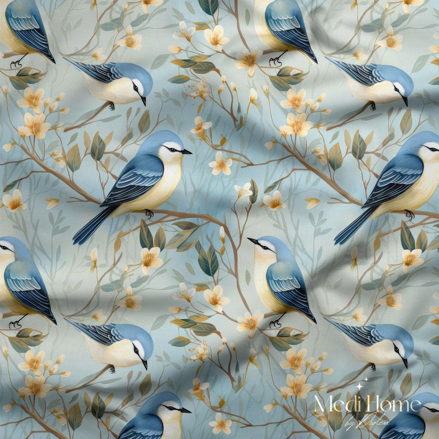 Baharın Kanatlı Misafirleri Dijital Baskılı Kumaş