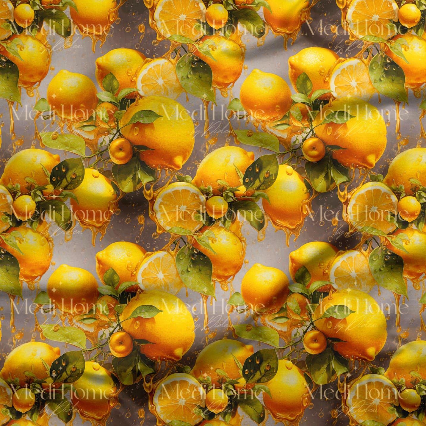 Bal Damlayan Limon Bahçesi Dijital Baskılı Kumaş