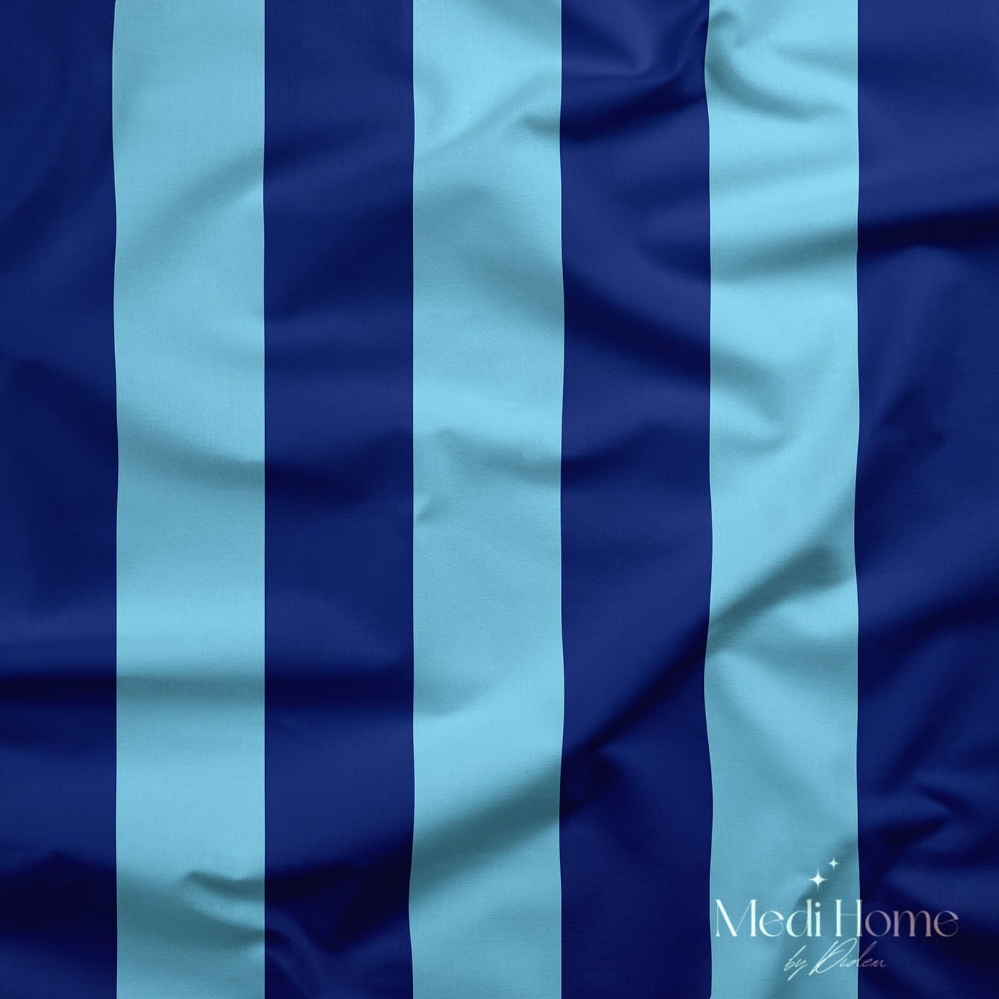 Bodrum Mavisi – Açık Mavi Çizgili Dijital Baskılı Kumaş