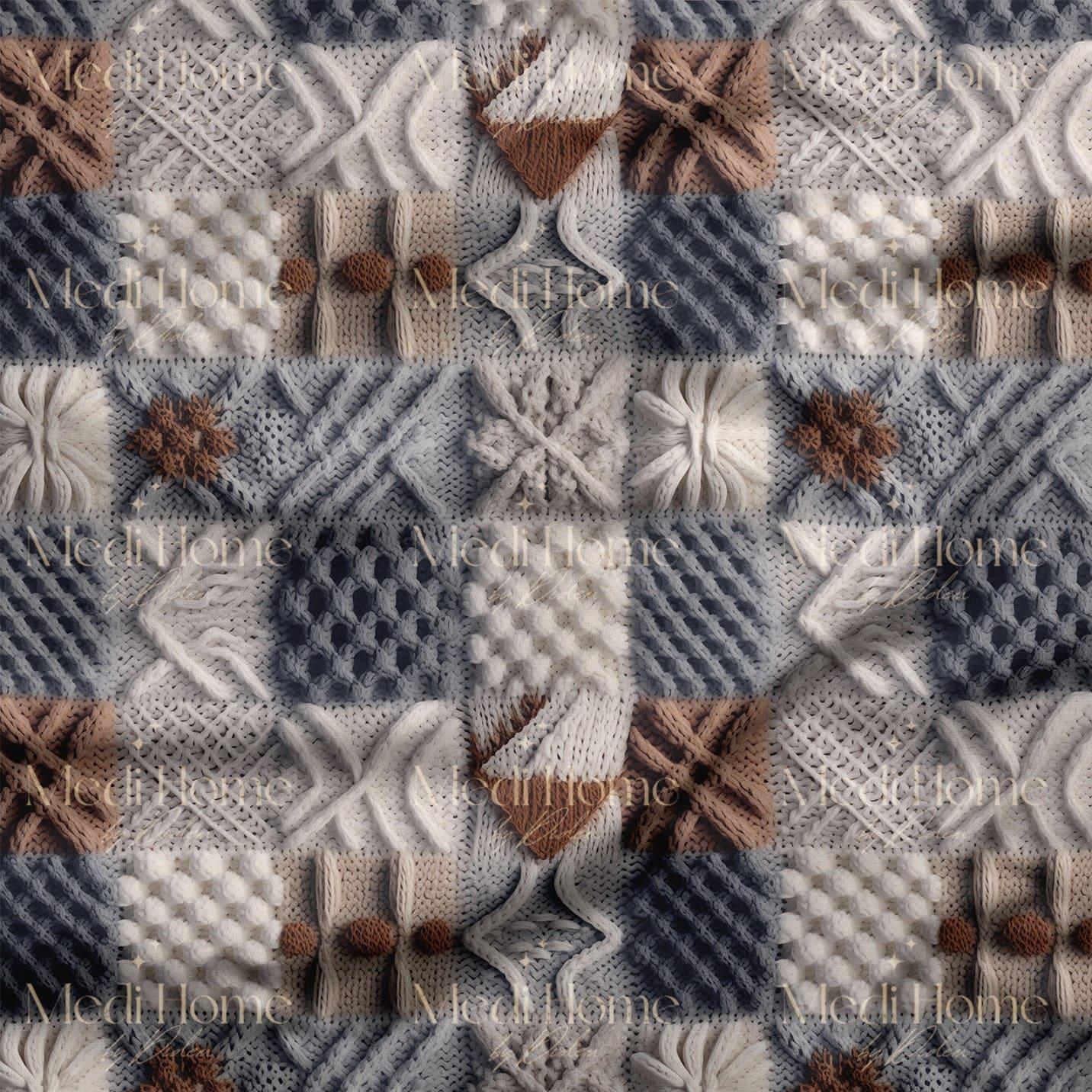 Boho Örgü Patchwork'ün 3 Boyutlu Sıcaklığı Dijital Baskılı Kumaş