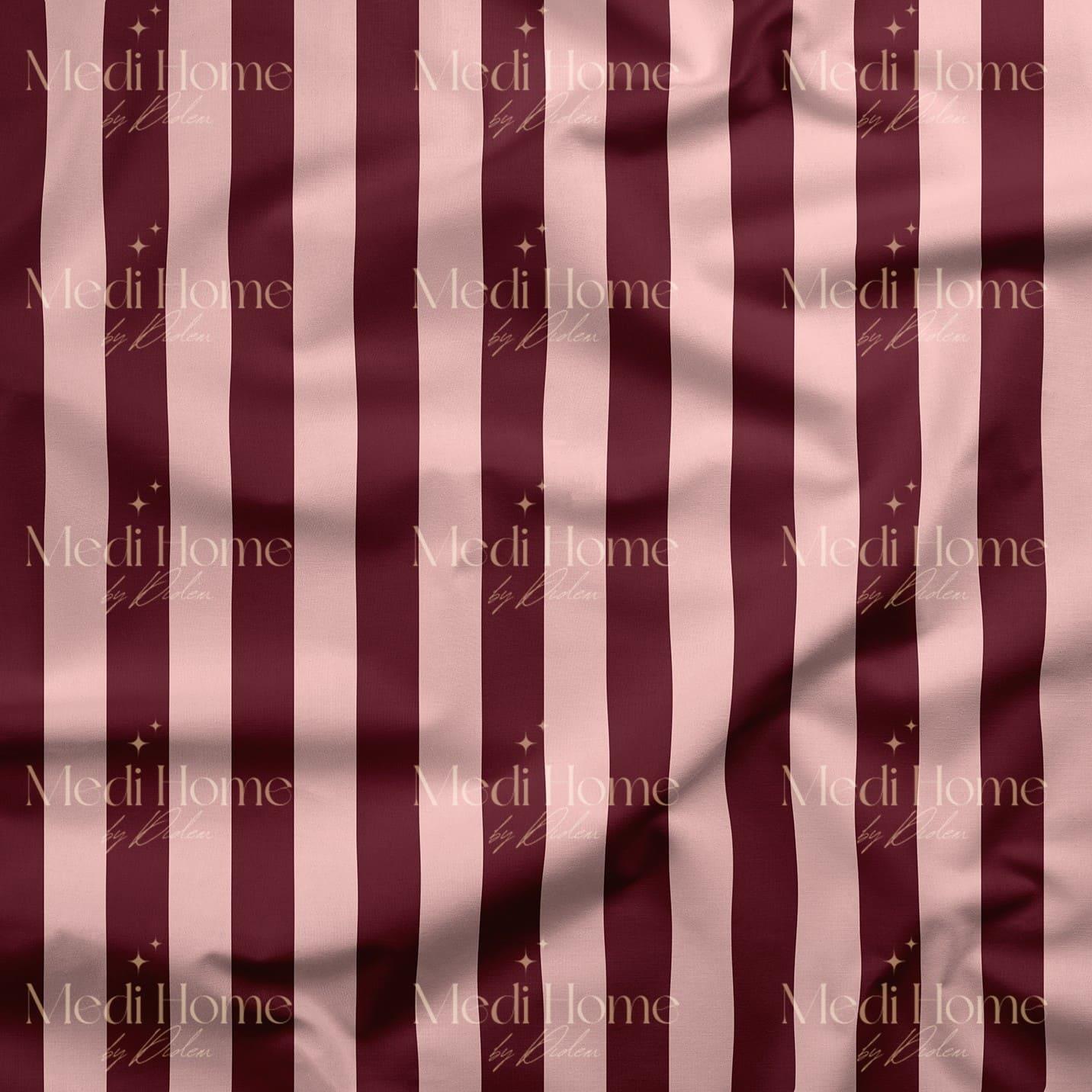 Bordo & Pudra Pembe Dikey Çizgi Asaleti Dijital Baskılı Kumaş