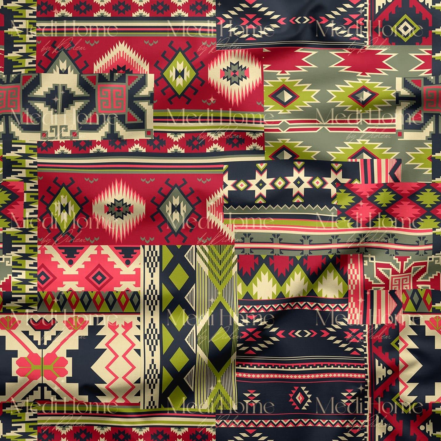 Bozkırın Renkli Yankısı: Patchwork Kilim Hikâyesi Dijital Baskılı Kumaş