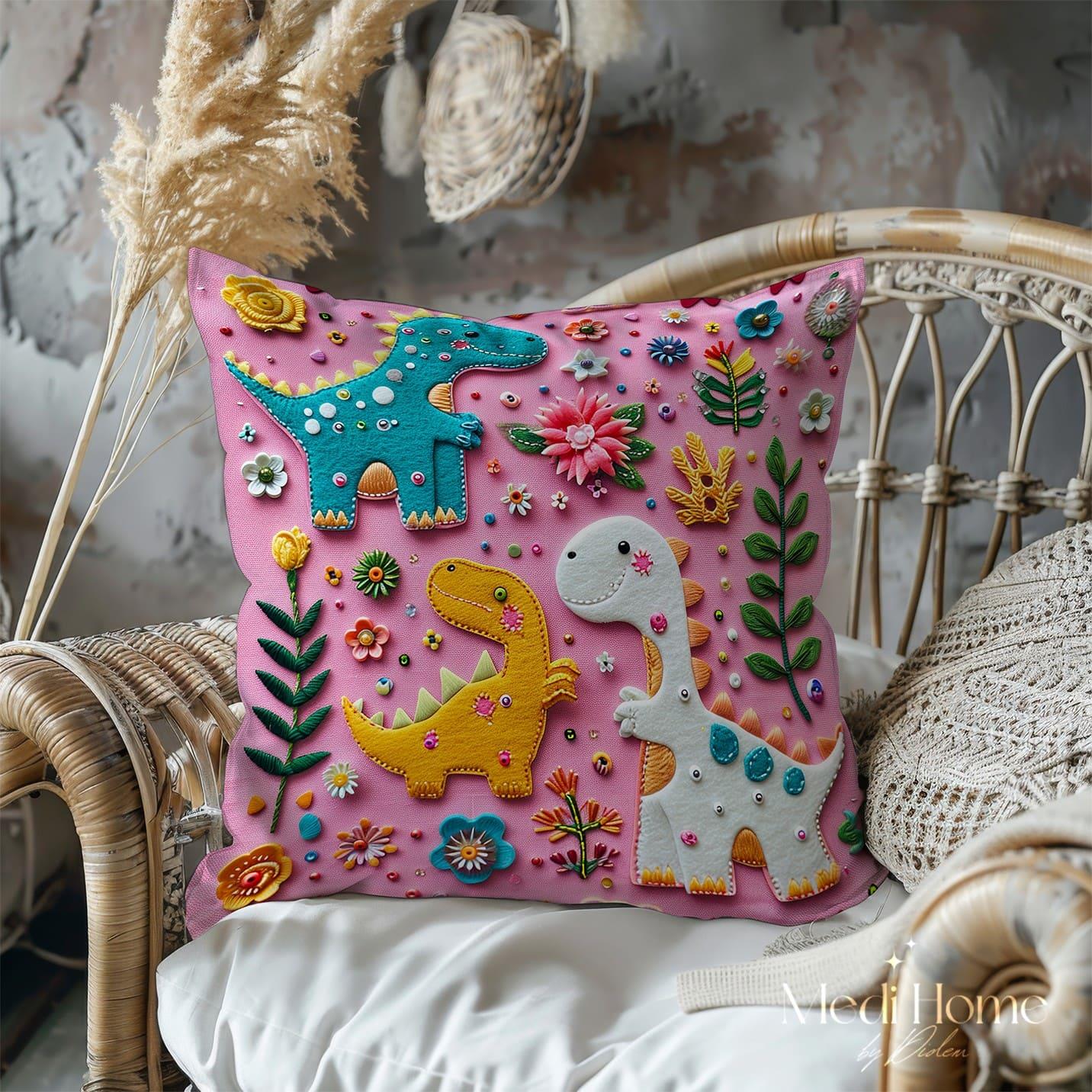 Çiçek Bahçesinde Dino Arkadaşlar 3'lü Pano Kumaşı