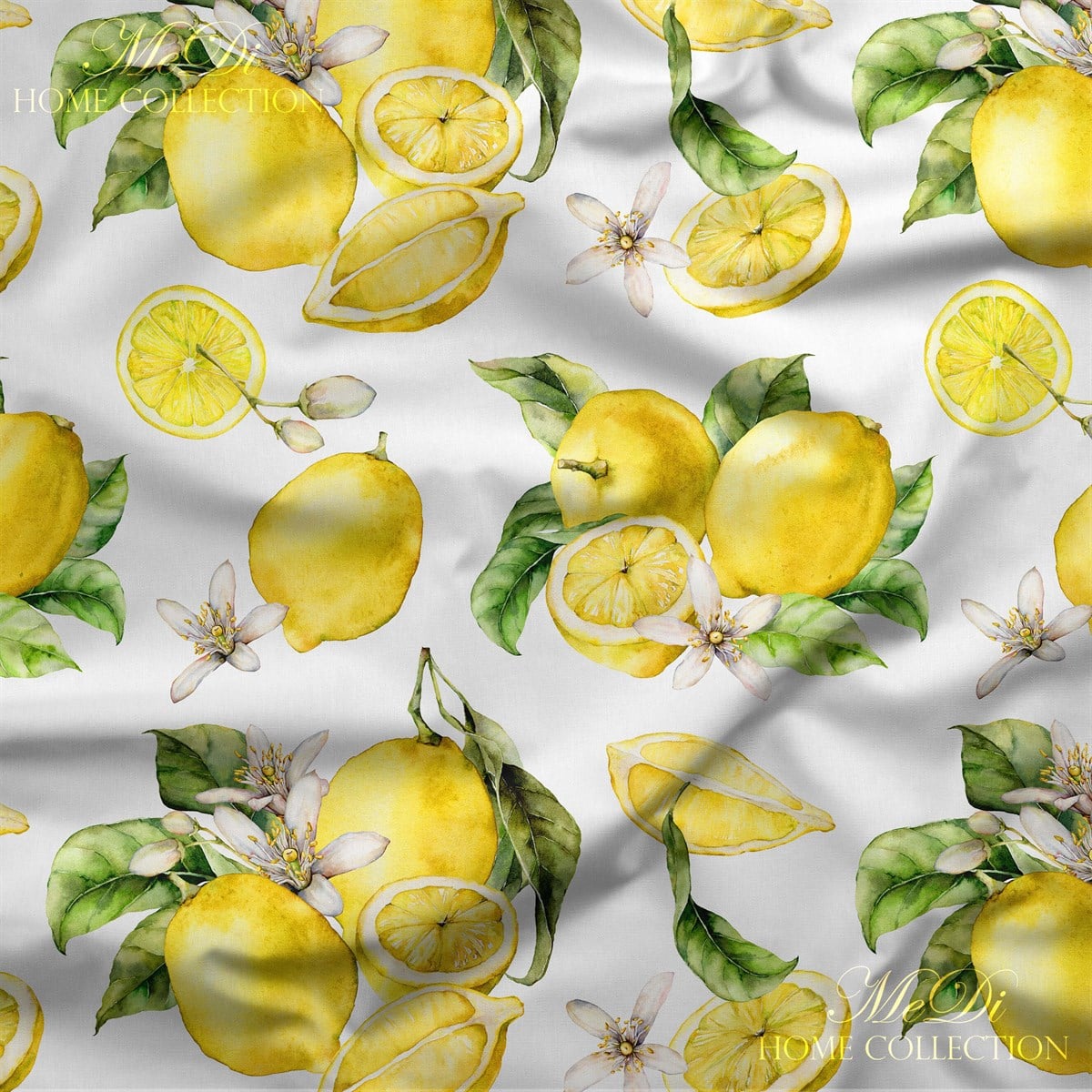 Çiçekli Limon Demeti Desenli Dijital Baskılı Kumaş