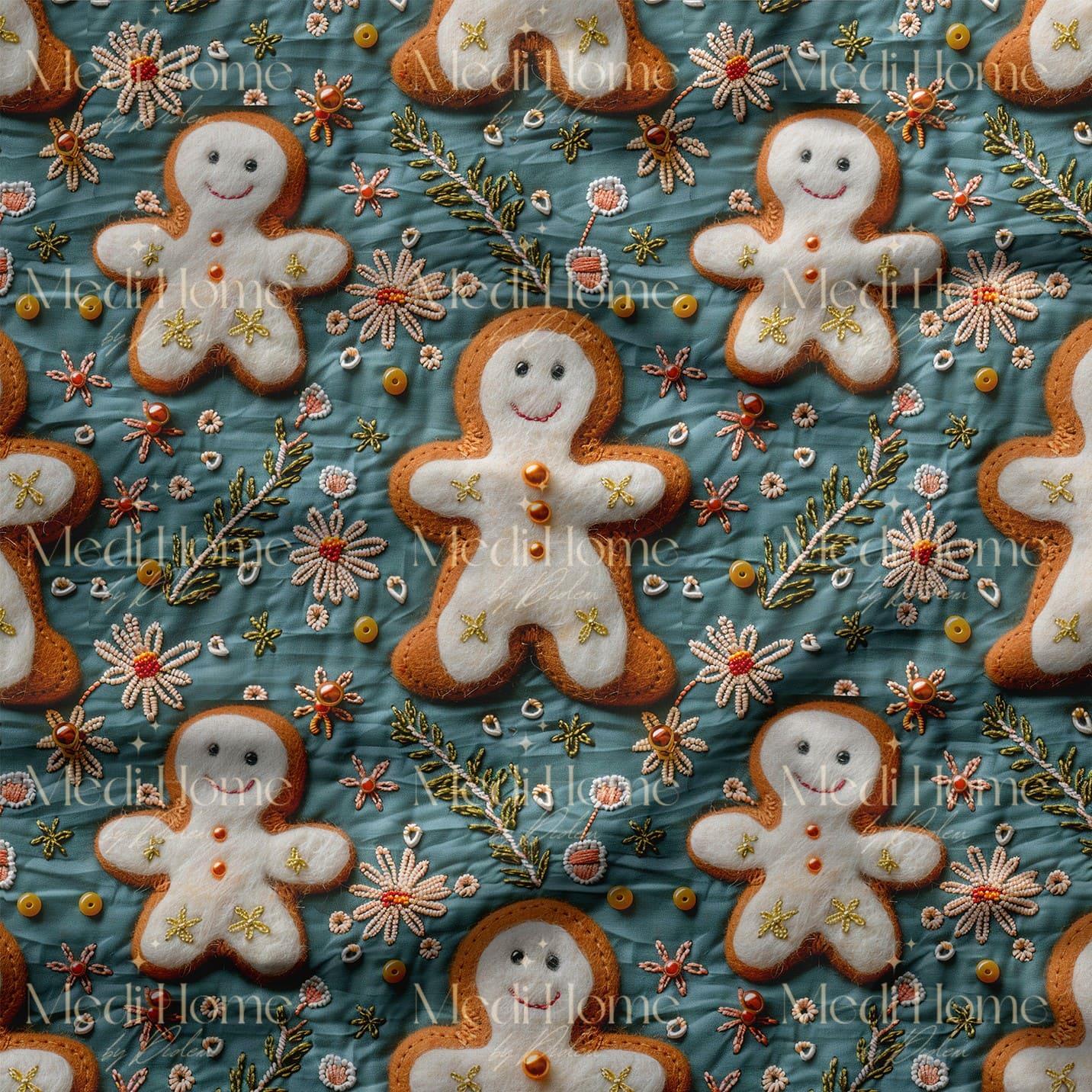 Çiçekli Zencefil Kurabiyenin Masal Adımı – 3D Gingerbread Dijital Baskılı Kumaş