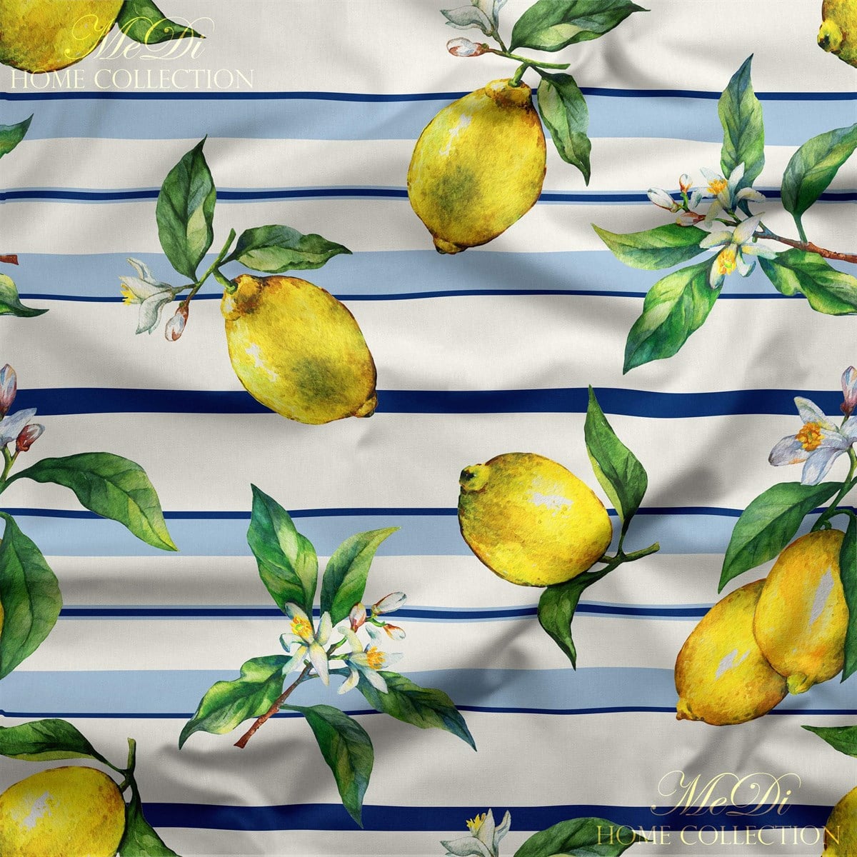 Çizgili Limon Desenli Dijital Baskılı Kumaş