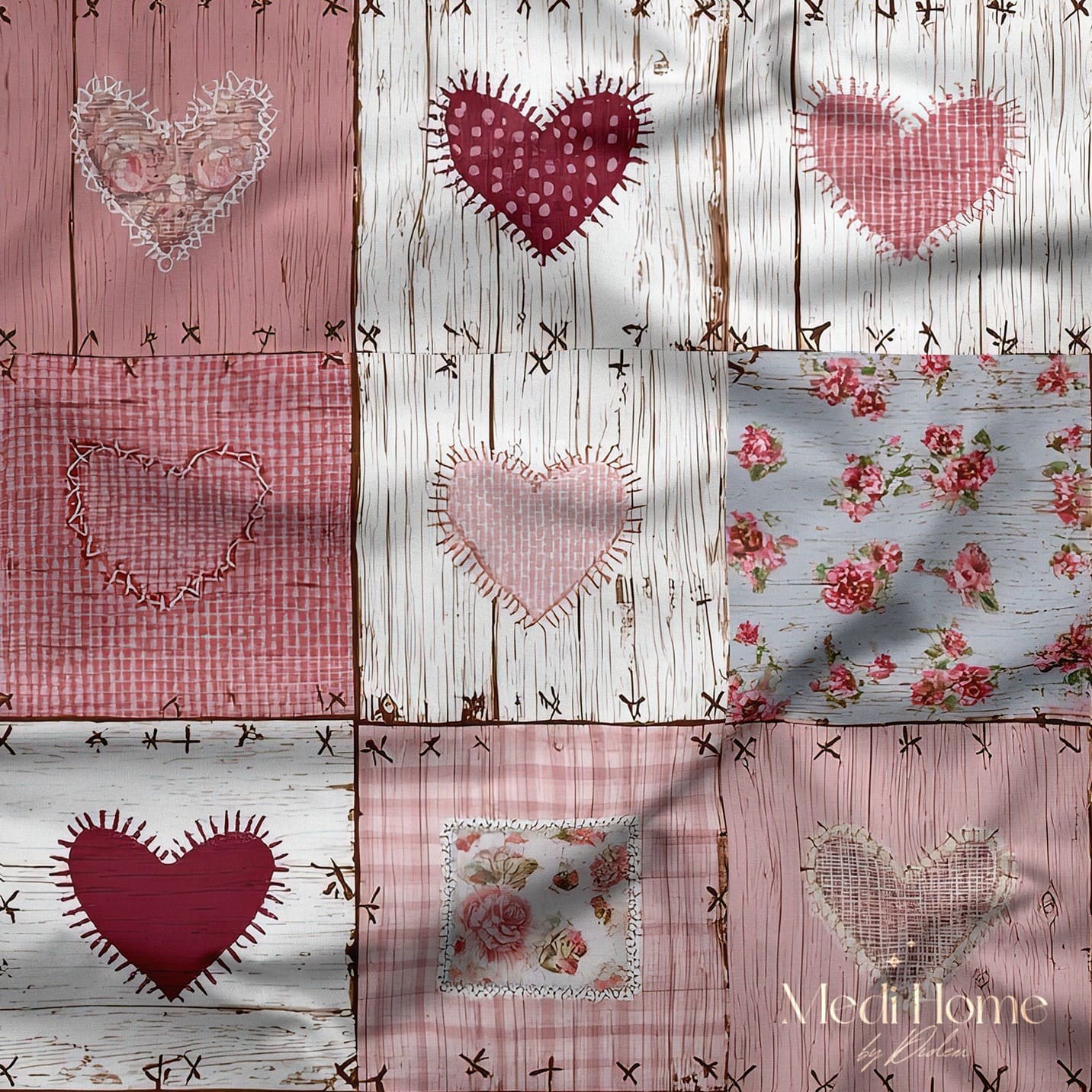 Country Patchwork Kalpler – Ahşap Zeminli Dijital Baskılı Kumaş