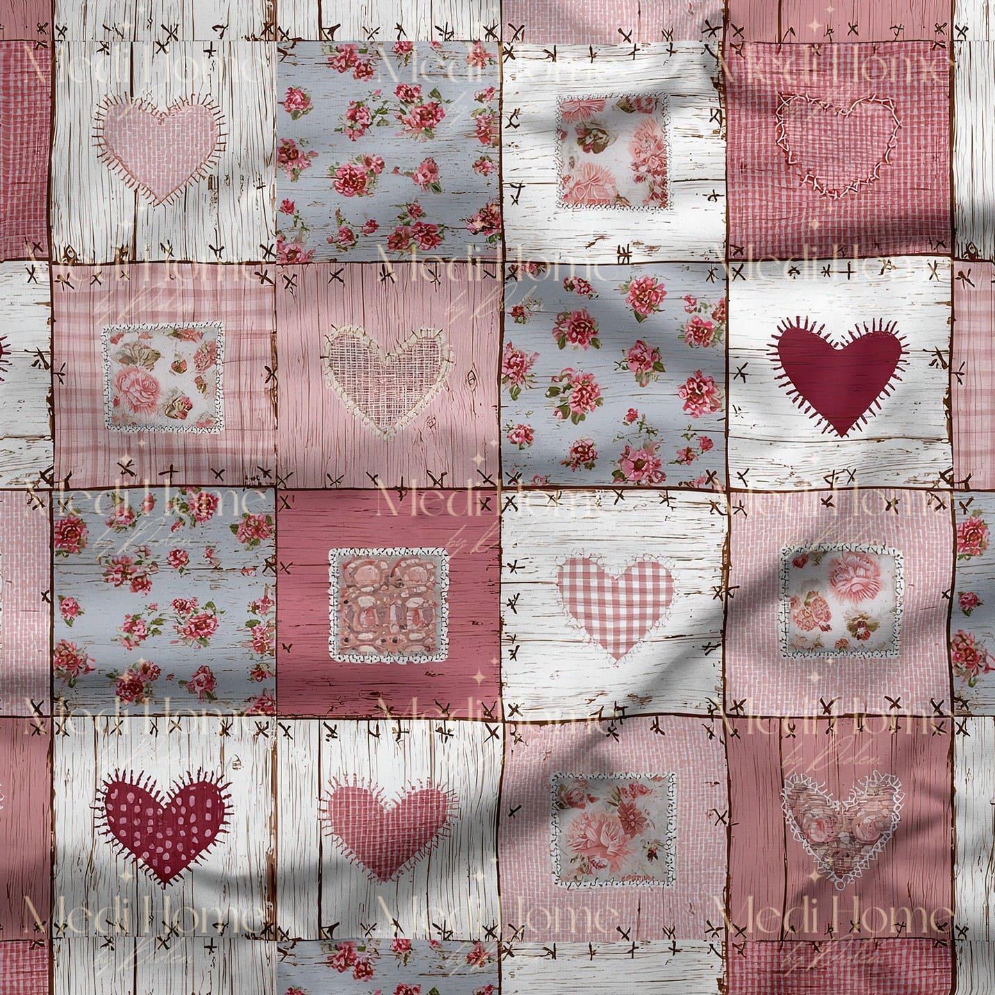 Country Patchwork Kalpler – Ahşap Zeminli Dijital Baskılı Kumaş