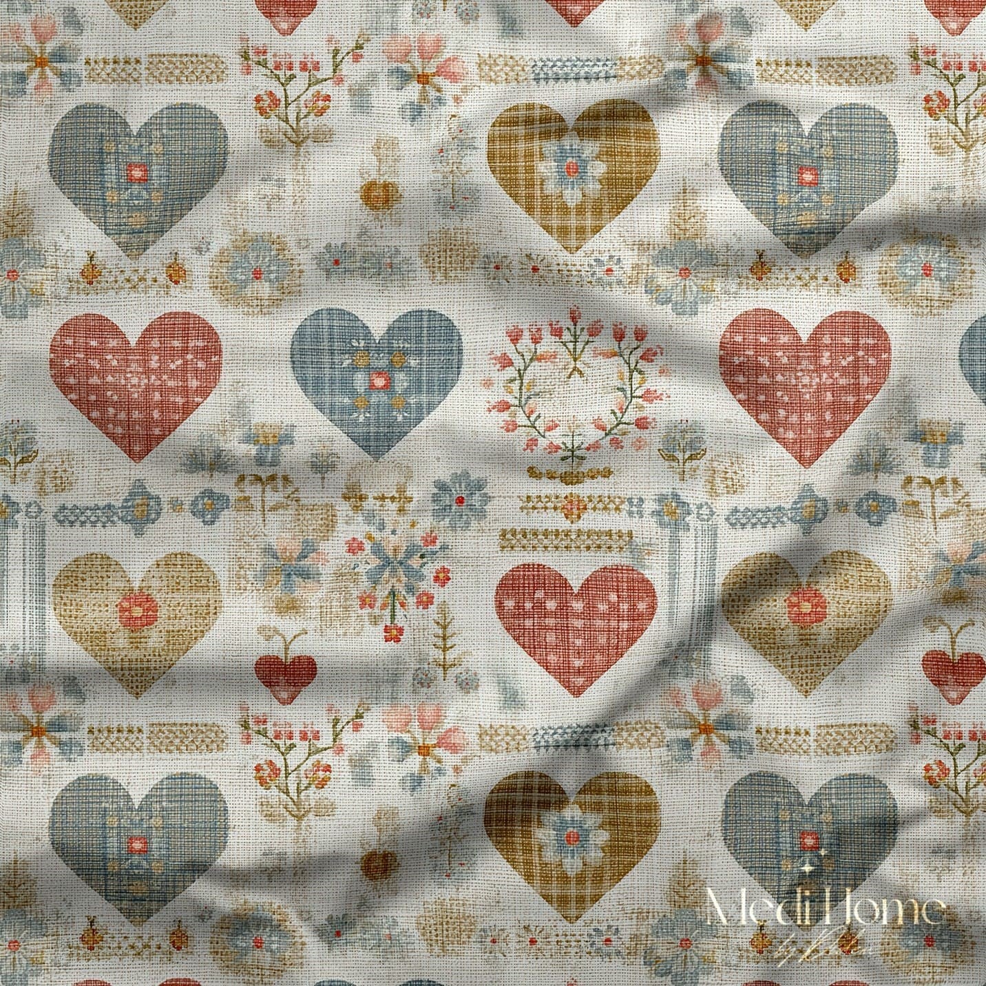 Country Patchwork Kalplerin 3 Boyutlu Masalı Dijital Baskılı Kumaş