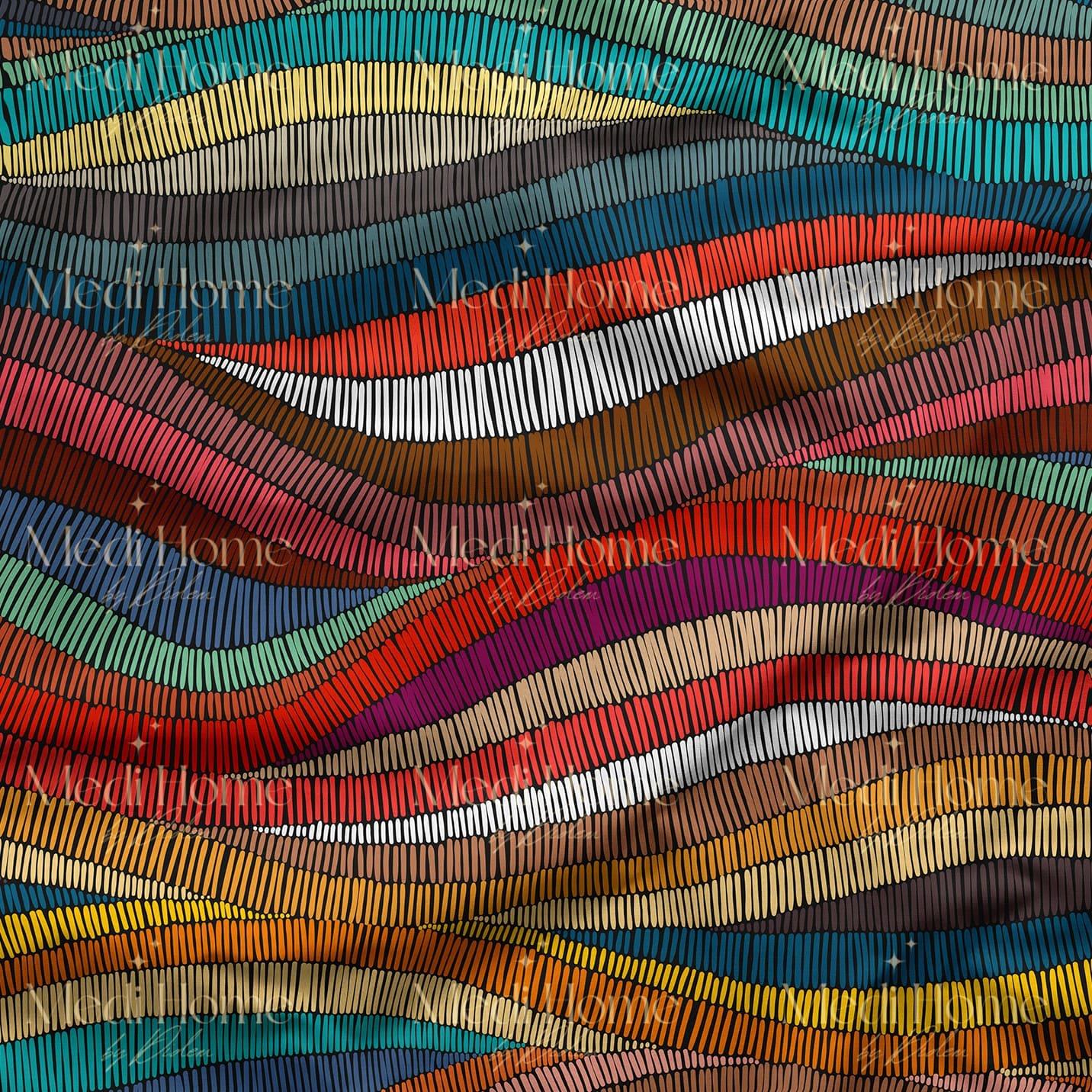 Dalgalı Örgü Etnik Desenli Dijital Baskılı Kumaş