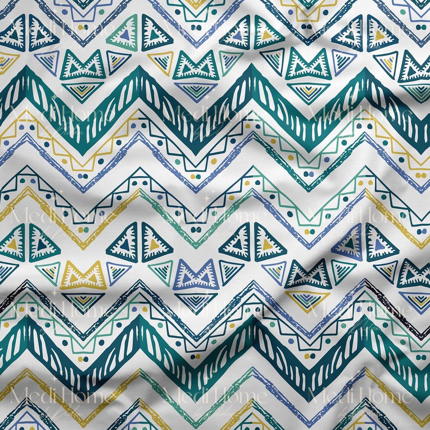 Dalgalı Zigzagların Etnik Ritmi Dijital Baskılı Kumaş