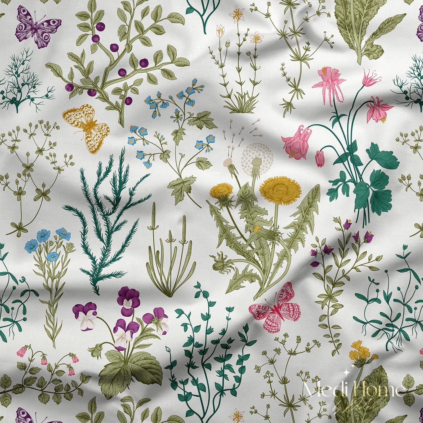 Doğanın Zarif Botanik Bahçesi Dijital Baskılı Kumaş