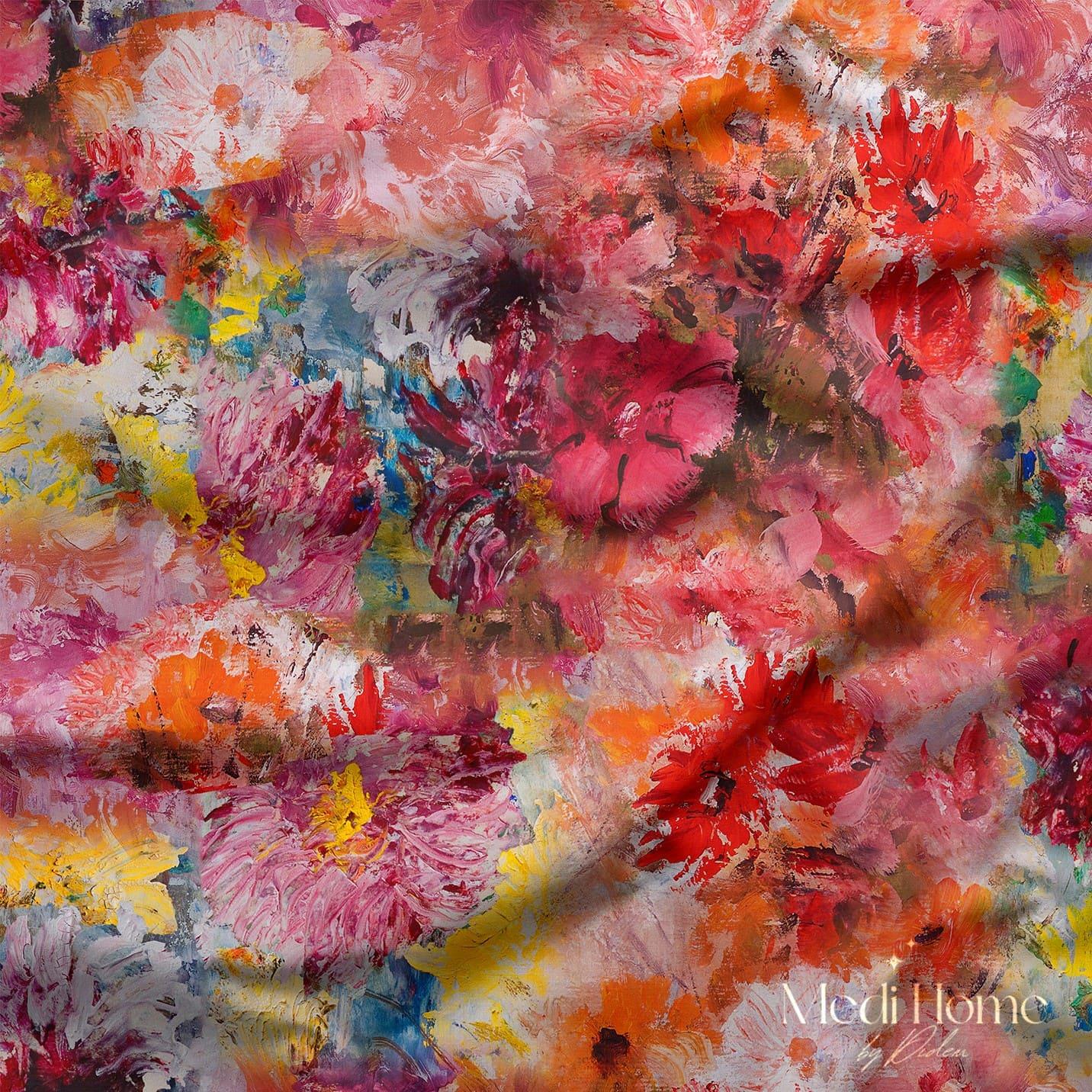 Fırça Darbesinde Çiçekler Dijital Baskılı Kumaş