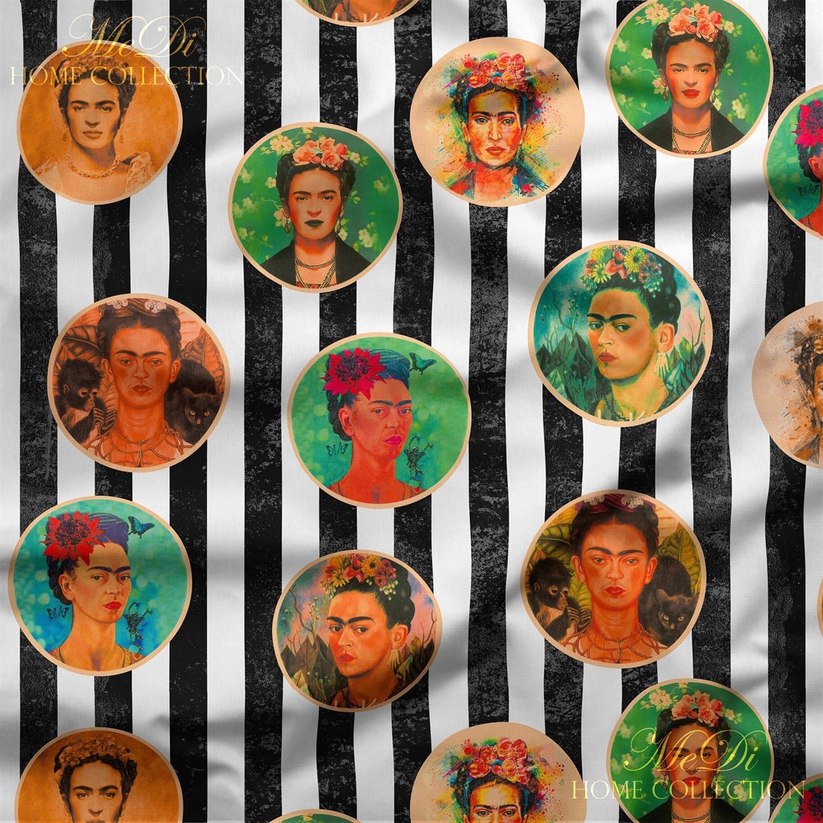 Frida Kahlo Çizgili Dijital Baskılı Kumaş